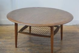 A 1970s Danish Silkeborg CFC Furniture Maker's Control rosewood and teak banded circular coffee