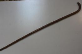 A treen carved walking stick with handle in the form of a hound (l. 89cm)