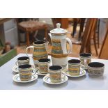 The Rye Pottery Monastery fifteen piece coffee set with stylised decoration in the 1970s taste (