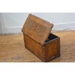 A late 19thc walnut inlaid sewing machine box with diamond inlaid border panel to top, enclosing a