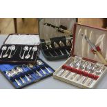 Two sets of grapefruit spoons with knives in original cases and two sets of Epns teaspoons