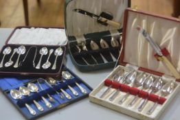 Two sets of grapefruit spoons with knives in original cases and two sets of Epns teaspoons