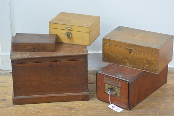 A group of five mahogany and other instrument boxes, various sizes and dates (5). Largest 26cm by