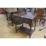 An Edwardian mahogany tray top side table, the rectangular top over a frieze drawer, raised on