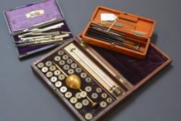 A mahogany cased set of dissecting tools, c. 1900; a Hydrometer in a mahogany case, maker's label P.