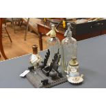 A group comprising: a Lampe Berger porcelain bottle; a 19th century French syphon inkwell with