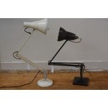 A Herbert Terry type black anglepoise lamp, on stepped square base; together with a later grey