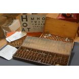 Three pine fitted boxes of optician's opthalmic lenses, c. 1900 (3). Largest box 52cm