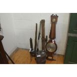 A group of instruments including a 19th century mahogany banjo barometer by Arzoni, Canterbury (
