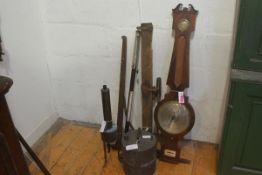 A group of instruments including a 19th century mahogany banjo barometer by Arzoni, Canterbury (