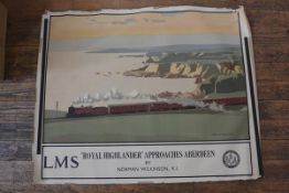 Railwayana: LMS poster "Royal Highlander Approaches Aberdeen", coloured lithograph after Norman