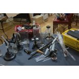 A quantity of laboratory and other equipment including instrument stands, glass tubes, burners etc
