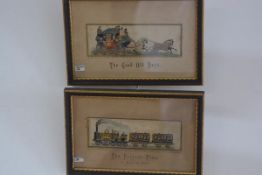 Two 19th century stevenographs, "The Present Time - 60 Miles an Hour" and "The Good Old Days",