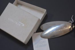 Concorde: a British Airways hallmarked silver luggage tag, marked for Birmingham 1998, boxed.
