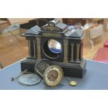 A Victorian slate mantel clock of architectural form (losses)