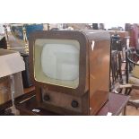 An HMV mahogany cased television set, 1950's. 53cm by 39cm