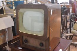 An HMV mahogany cased television set, 1950's. 53cm by 39cm