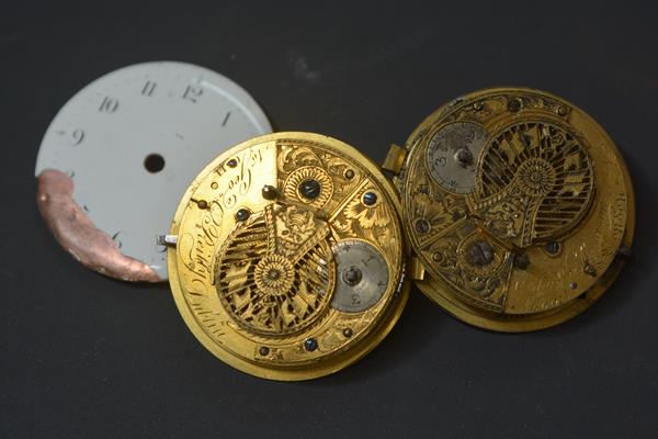 Two early 19th century pillared pocket watch movements, one signed George O'Reilly Dublin, the other