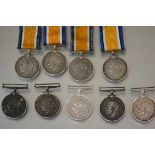 A group of GB World War I medals: 021197 Pte. M.C. Triggs A.O.C.; 42641 A. Overhill R.A.F.; 94434