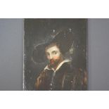 A portrait miniature of a Bearded Cavalier, possibly 18th century, oil on oak panel, unsigned. 11.