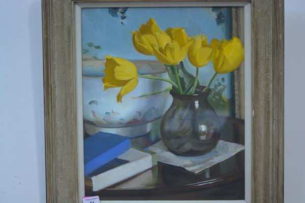 •Sir William Oliphant Hutchison P.R.S.A. (Scottish, 1889-1970), Yellow Tulips, signed lower right,