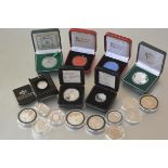 A group of sixteen various silver coins, varying standards, 999, 925 etc, together with a bullion
