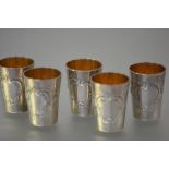 A set of five Continental silver measures/cups bearing Russian import marks for c. 1890, 84