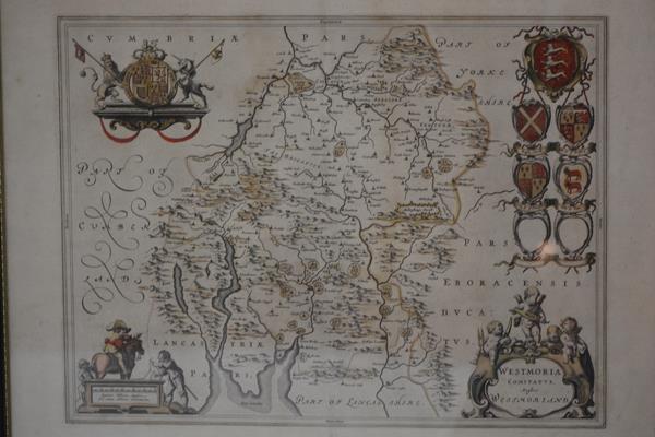 "Part of Cumberland", a hand-coloured engraved map, Blaeu, Amsterdam, c. 1645, the cartouche