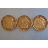 Three Victorian half sovereigns, 1894, 1896 and 1901 (3)