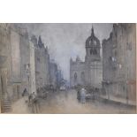 James Little (Scottish, fl. 1880-1910), The High St., Edinburgh with St. Giles' Cathedral, signed