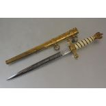 A German Third Reich Kriegsmarine (Navy) officer's dagger, by Eickhorn, Solingen, with gilt eagle