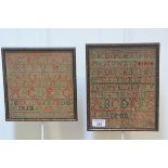 Two early 19th century alphabet samplers, one Jean Mitchell 1826, the other dated 1815, each framed.