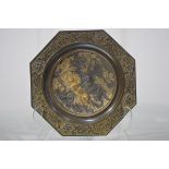 A French parcel-gilt patinated bronze dish, 19th century, possibly after P.J. Mene, the shallow well