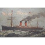 Late 19th Century School, Study of a Twin Funnel Ship, unsigned, oil on canvas, framed. 53cm by