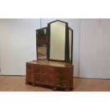 An unusual Whytock & Reid walnut dressing table in the Art Deco taste, c. 1930, the triptych