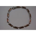 Jorgen Jensen, a Danish pewter and amber glass necklace, c. 1960, of rectangular links, each centred