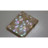 A 19th century mother of pearl encrusted card case. 10cm by 7.5cm