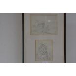 Italianate Villa by a Lake, pencil sketch, and companion, Madonna and Child, signed with intials P.