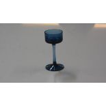 Wedgwood Brancaster blue glass stem candleholder. 13.2cm