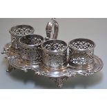 A 19th EPNS scalloped tray with holders and scroll handles. 12cm by 28cm