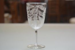 A Victorian fern-etched glass with cypher "EN" and dated 1884. 16.5cm