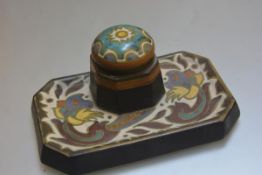 A Gauda Tabris desk inkstand complete with original top and brass inkwell liner, with traditional