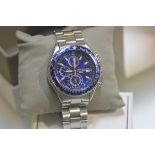 A Seiko Flight Master quartz chronograph wristwatch on a stainless steel bracelet, with box and
