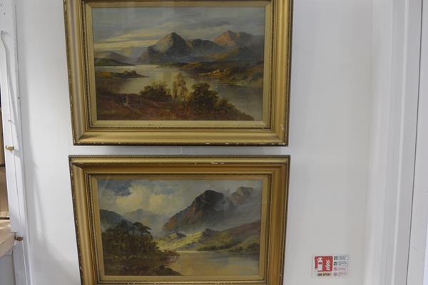 H B Davis, Highland Loch Scenes, a pair, oils on canvas. 39 cm by 59cm