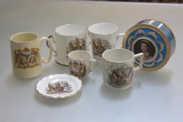 A Royal Stafford Silver Jubilee commemorative two handled mug, a George VI and Queen Elizabeth