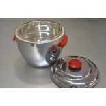 A 1950s chromium plated ice bucket complete with original liner with red plastic handles to side and