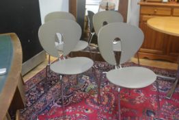 Four Jesus Gasca for Globus Stua bentwood oval shaped back tubular chrome support chairs, in grey