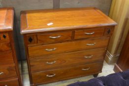 An Eastern hardwood chest with ebony inlays, the rectangular top with moulded edge above two short