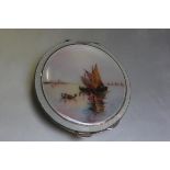 A Birmingham silver enamelled compact, the centre panel with view of Gondolas and Fishing Boats with