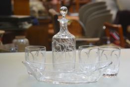 Three Stuart Elsmere pattern fern and leaf cut crystal tumblers (h.10cm), a navette shaped fruit